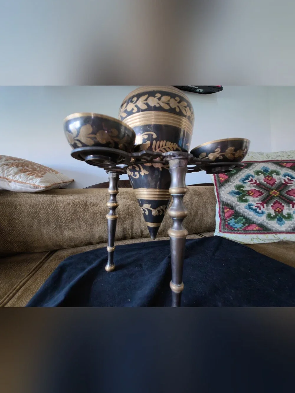 Solid Brass Aftaba Pitcher With 2 Cups And Base